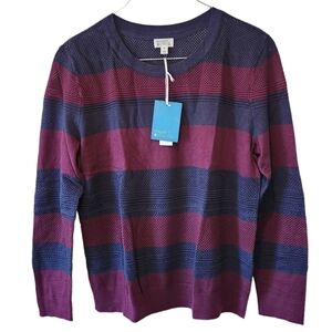 Market & Spruce Open Stitch Wide Stripe Crew Neck Sweater XXL Purple and Blue